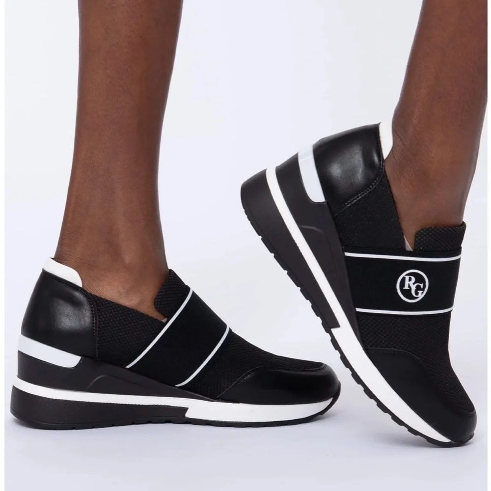 Renato Garini Italy Midnight Moon Black Wedge Slip On Sneakers Size 36/5.5 NEW